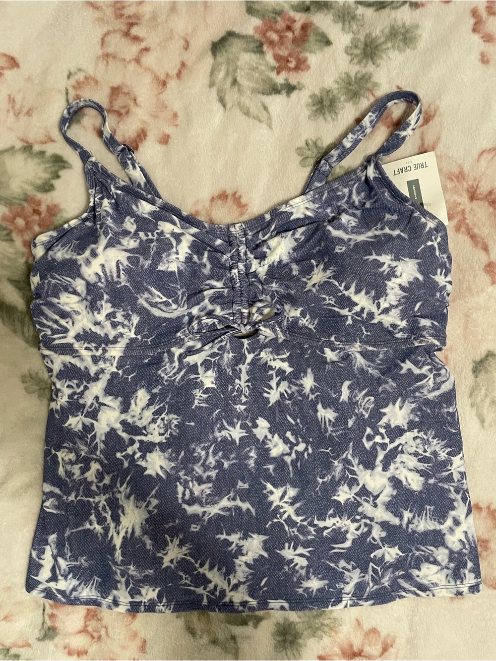 True Craft Blue & White Tie-Dye Cami One-Piece Swimsuit